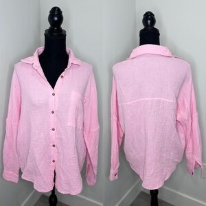Paintcolors Pink Oversized Long Sleeve Button Up (M)